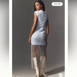 Anthropologie Sky Blue Midi Dress with Fringe